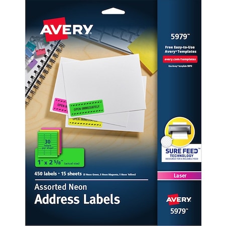 Avery Label, Neon, Perm, 1X2.5, Ast AVE5979